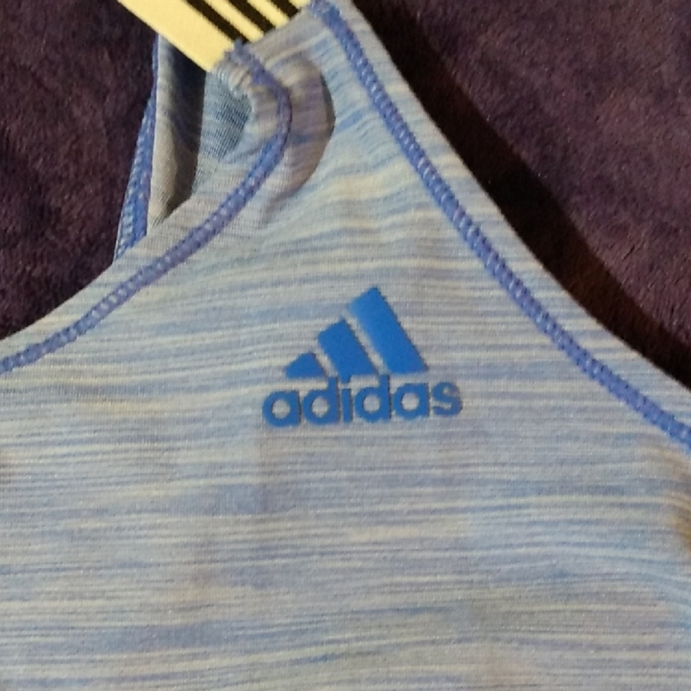 Adidas Women's Light Blue Tank with Yellow Straps - Picture 2 of 7